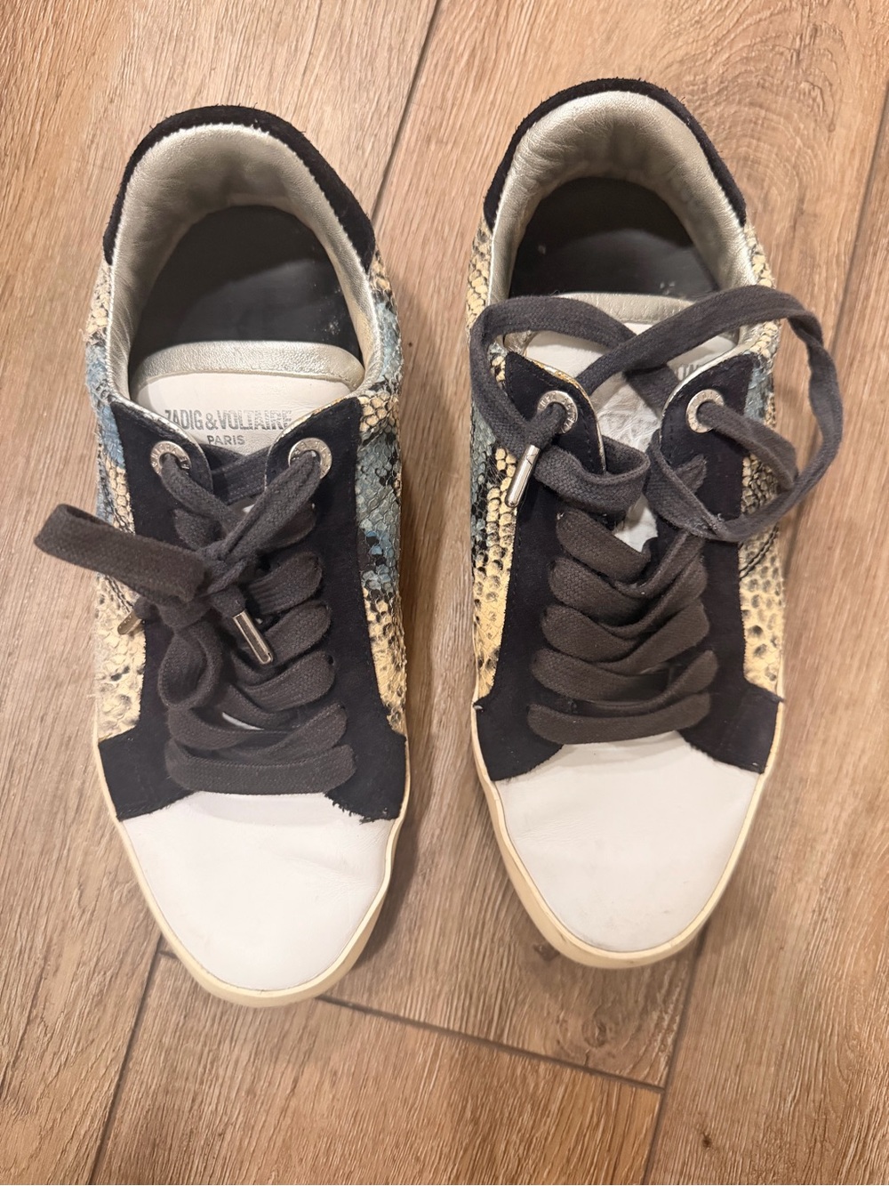 Zadig & Voltaire Black, Silver & Light Blue Snake-Print Kids Sneakers